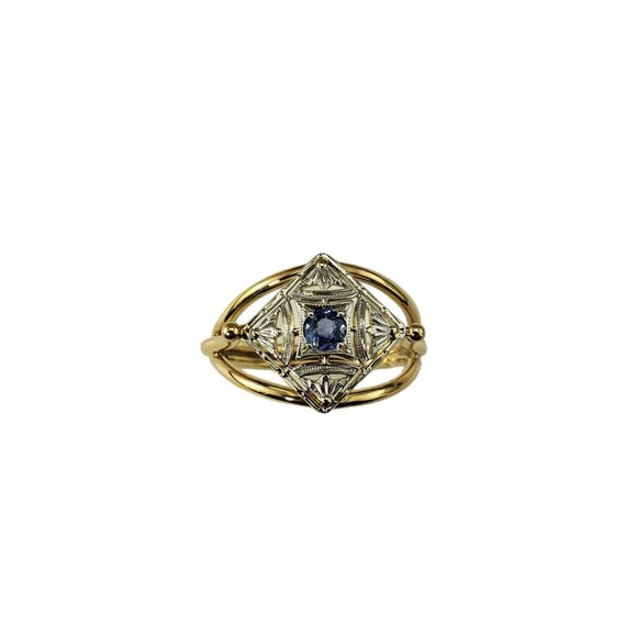 Vintage 14K Two Tone Gold and Sapphire Ring Size 6.5 #17813